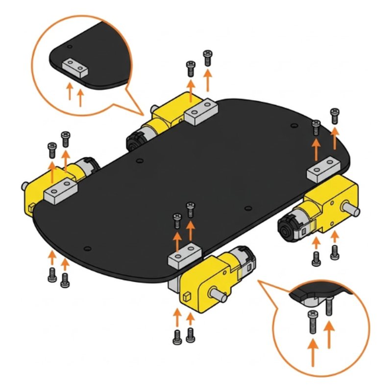 ELEGOO Smart Robot Car V4 step 4: Screw the motors onto the bottom plate